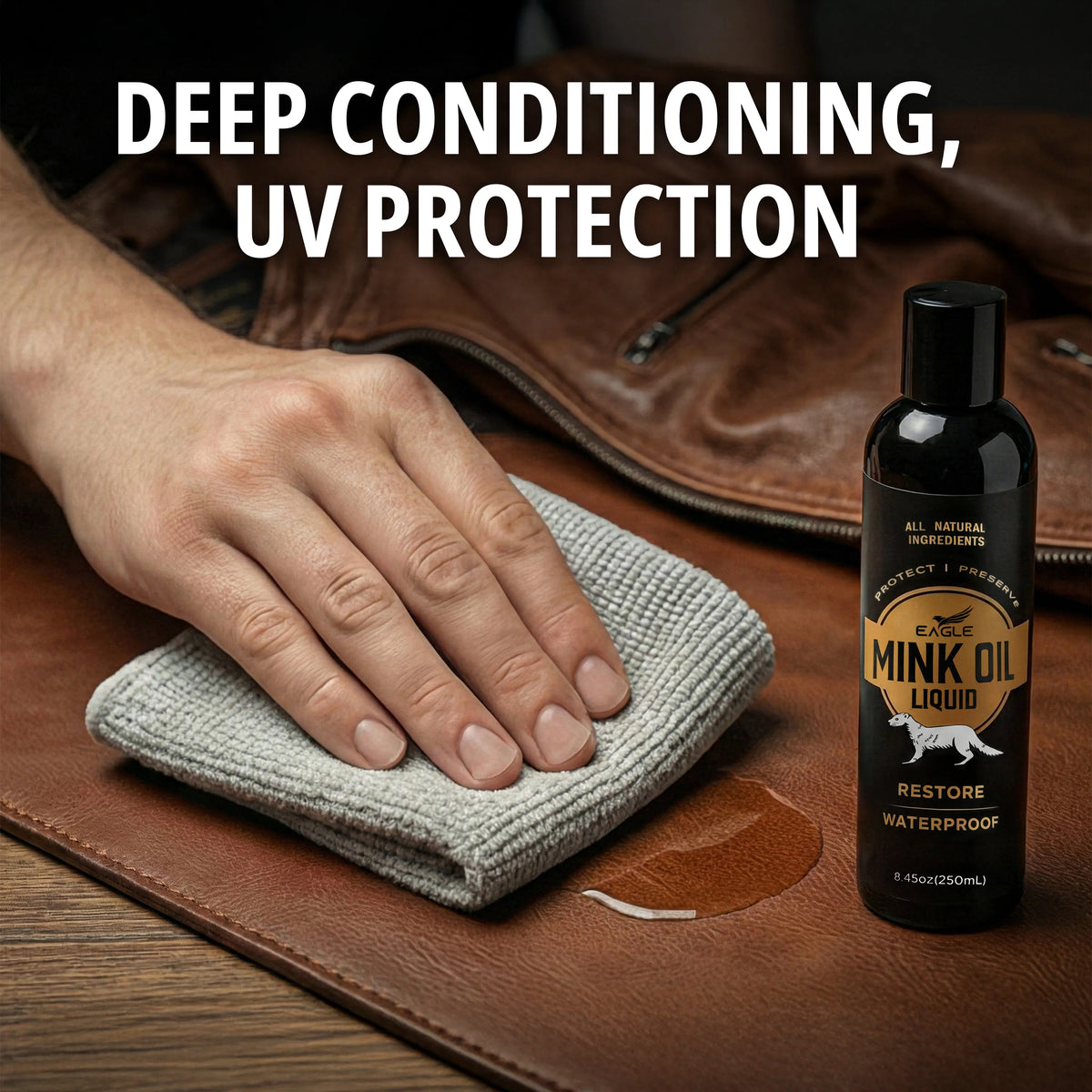 Eagle Mink Oil Liquid Leather Conditioner 8oz with Cloth