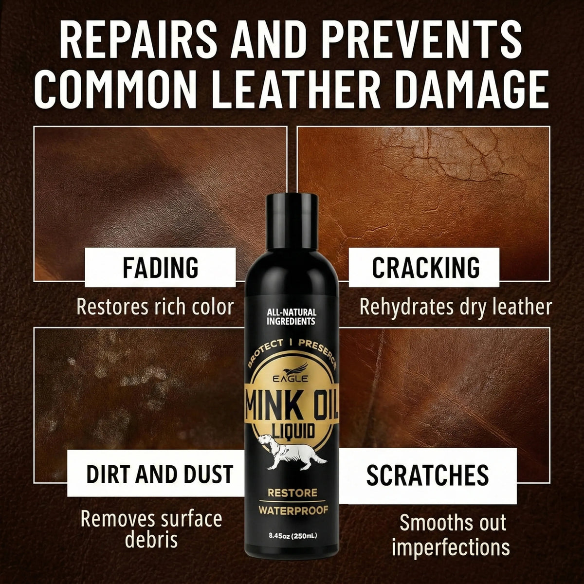 Eagle Mink Oil Liquid Leather Conditioner 8oz with Cloth