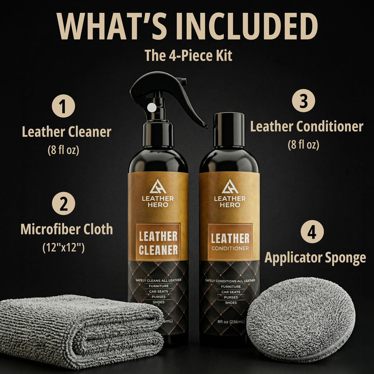 Leather Cleaner and Conditioner Kit – 4-Piece