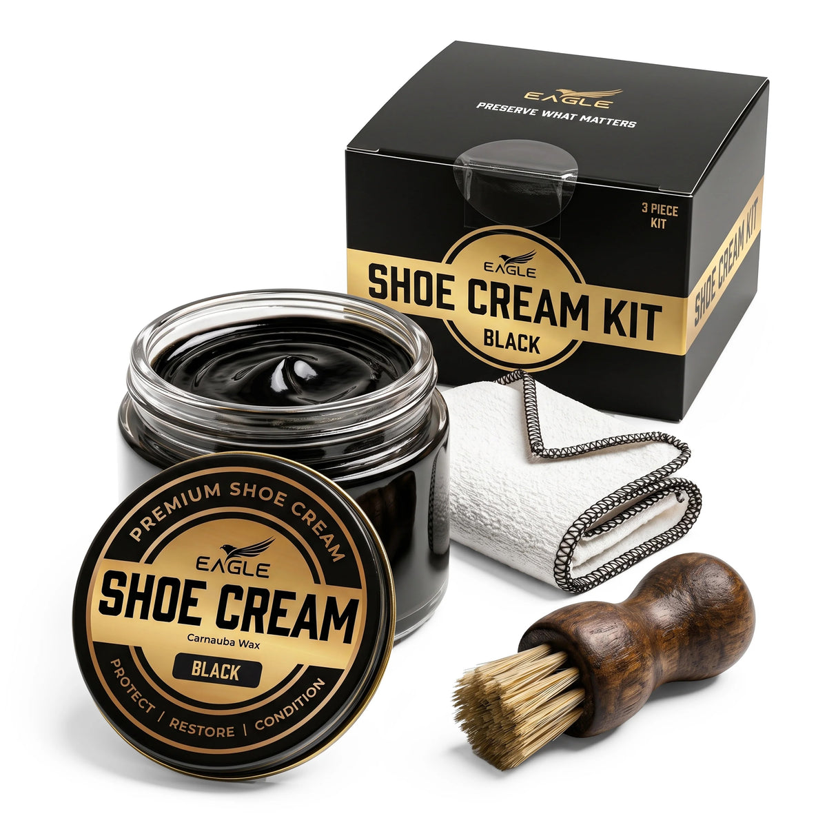 Eagle 3 Piece Shoe Cream Polish Kit - Black