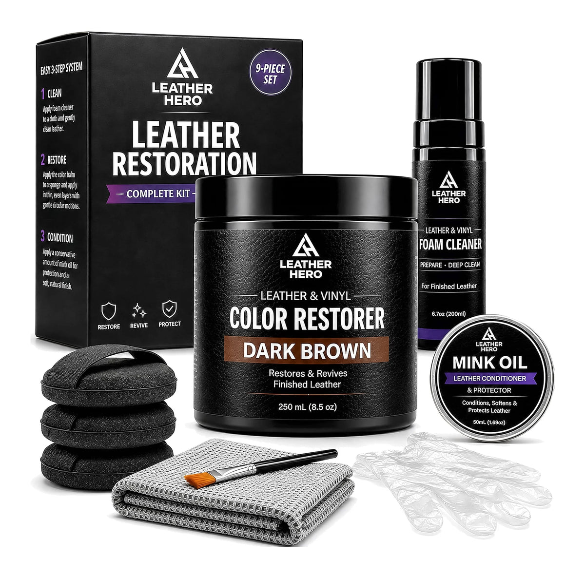 Leather Hero Color Restoration Kit — Dark Brown