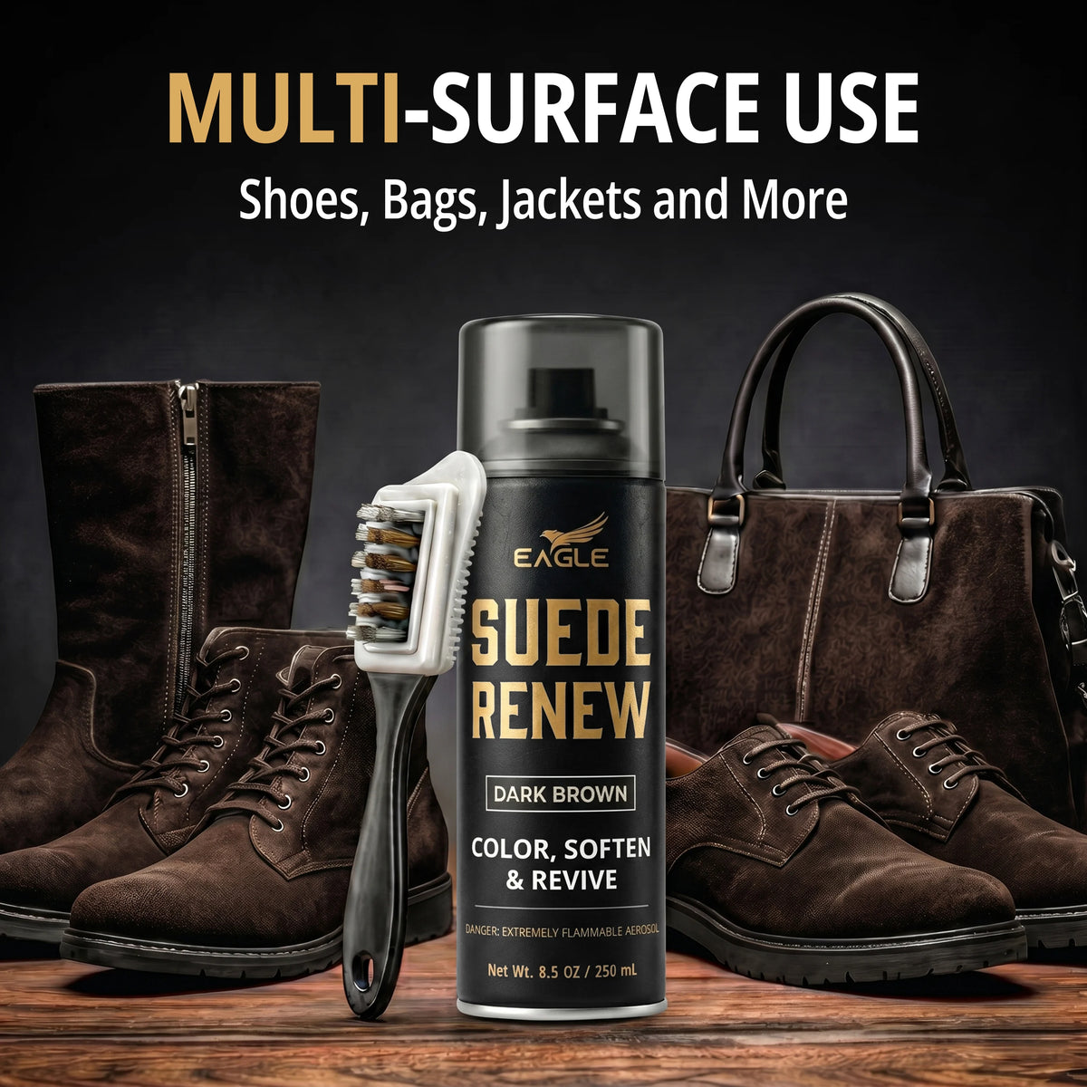 Eagle Suede Renew Color Restorer Spray Kit - Dark Brown 250mL