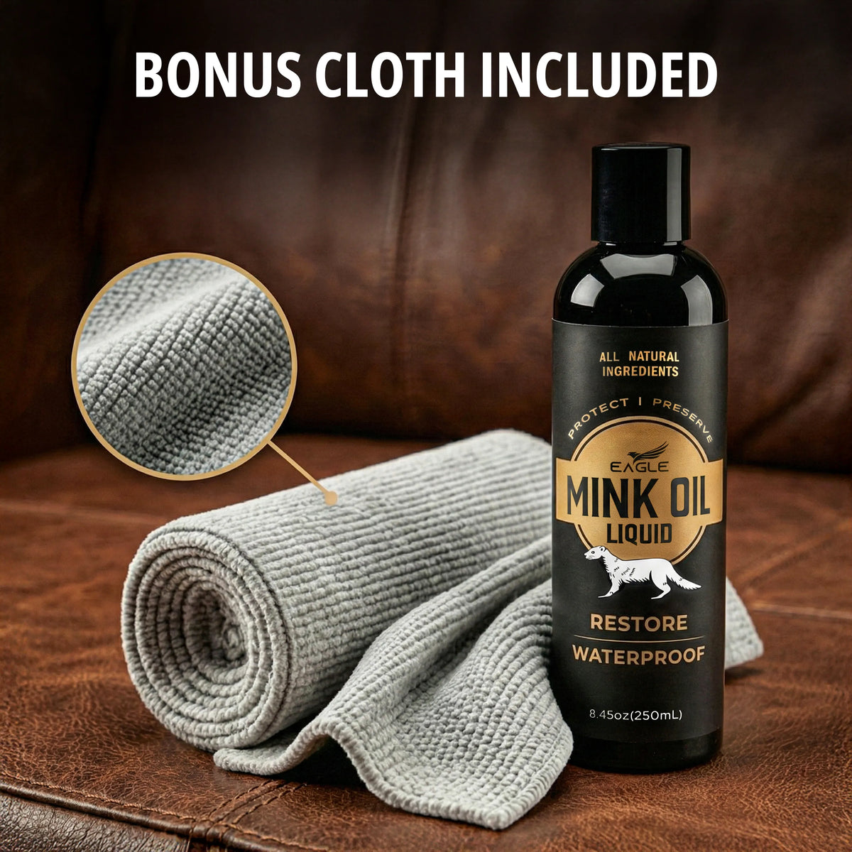 Eagle Mink Oil Liquid Leather Conditioner 8oz with Cloth