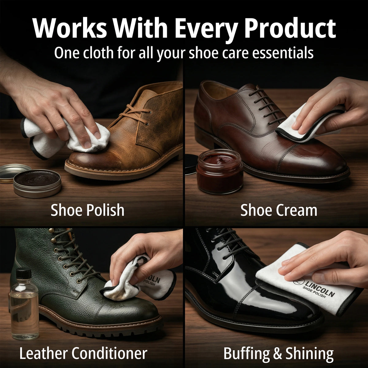 Lincoln Shoe Shine Cloths - 4-Pack