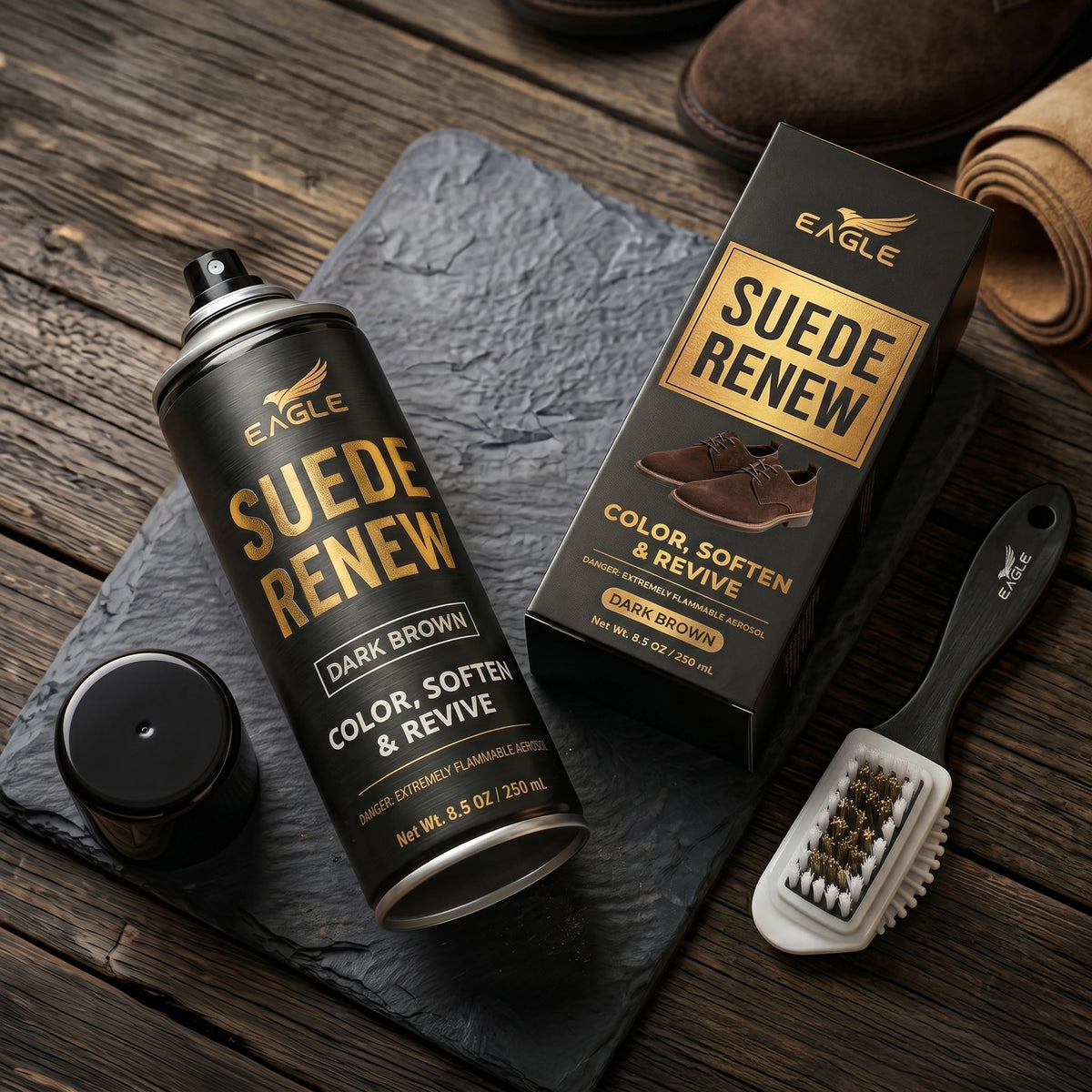 Eagle Suede Renew Color Restorer Spray Kit - Dark Brown 250mL