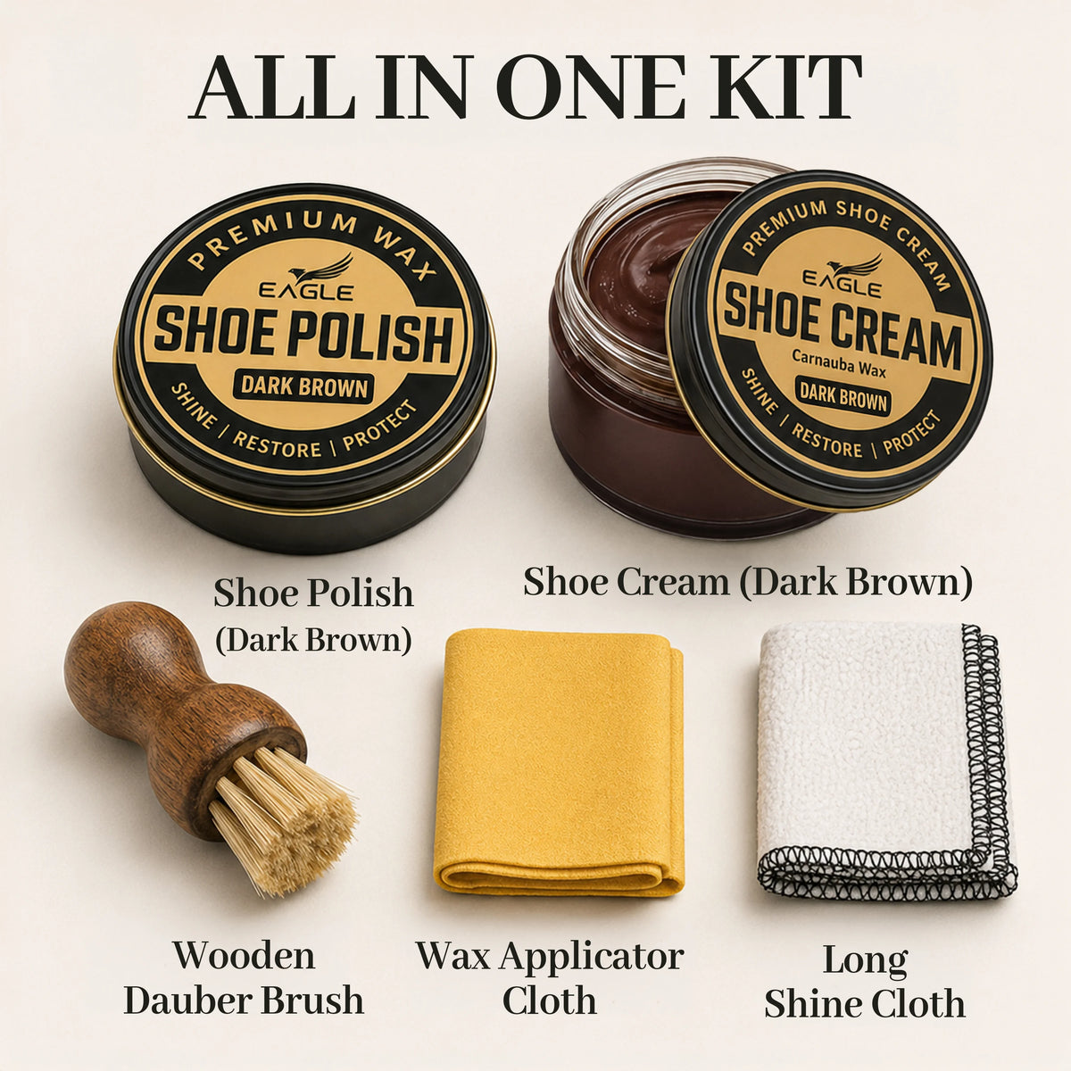 Eagle 5-Piece Shoe Shine Kit - Dark Brown