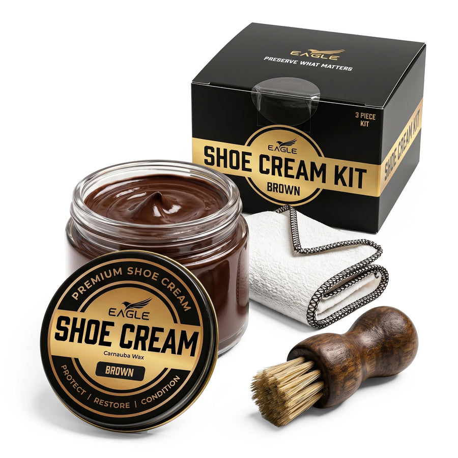Eagle 3 Piece Shoe Cream Polish Kit - Brown