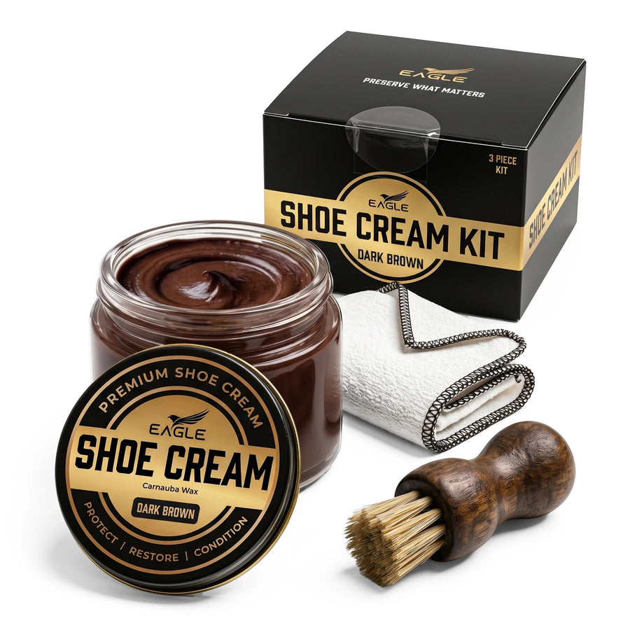 Eagle 3 Piece Shoe Cream Polish Kit - Dark Brown