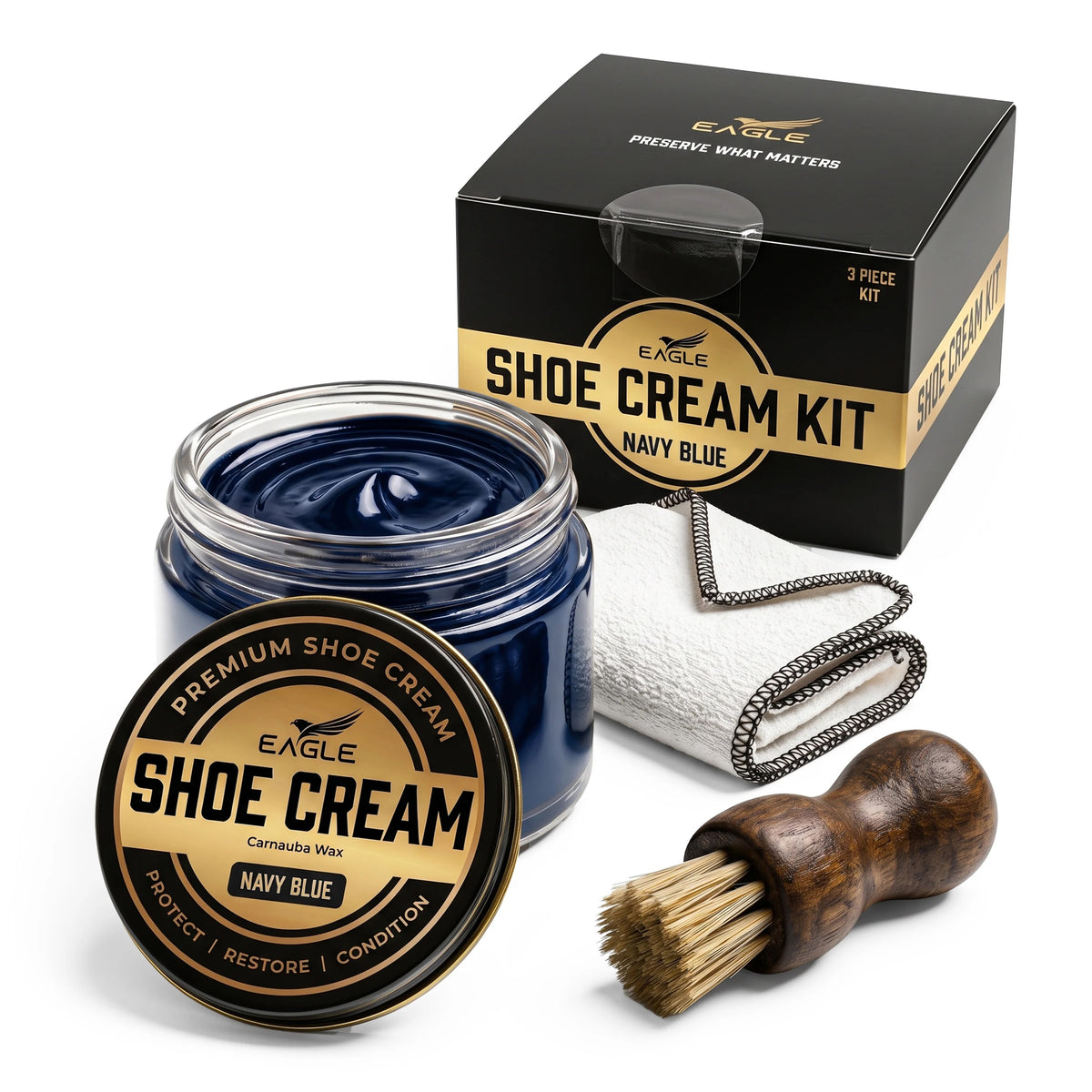 Eagle 3 Piece Shoe Cream Polish Kit - Navy Blue