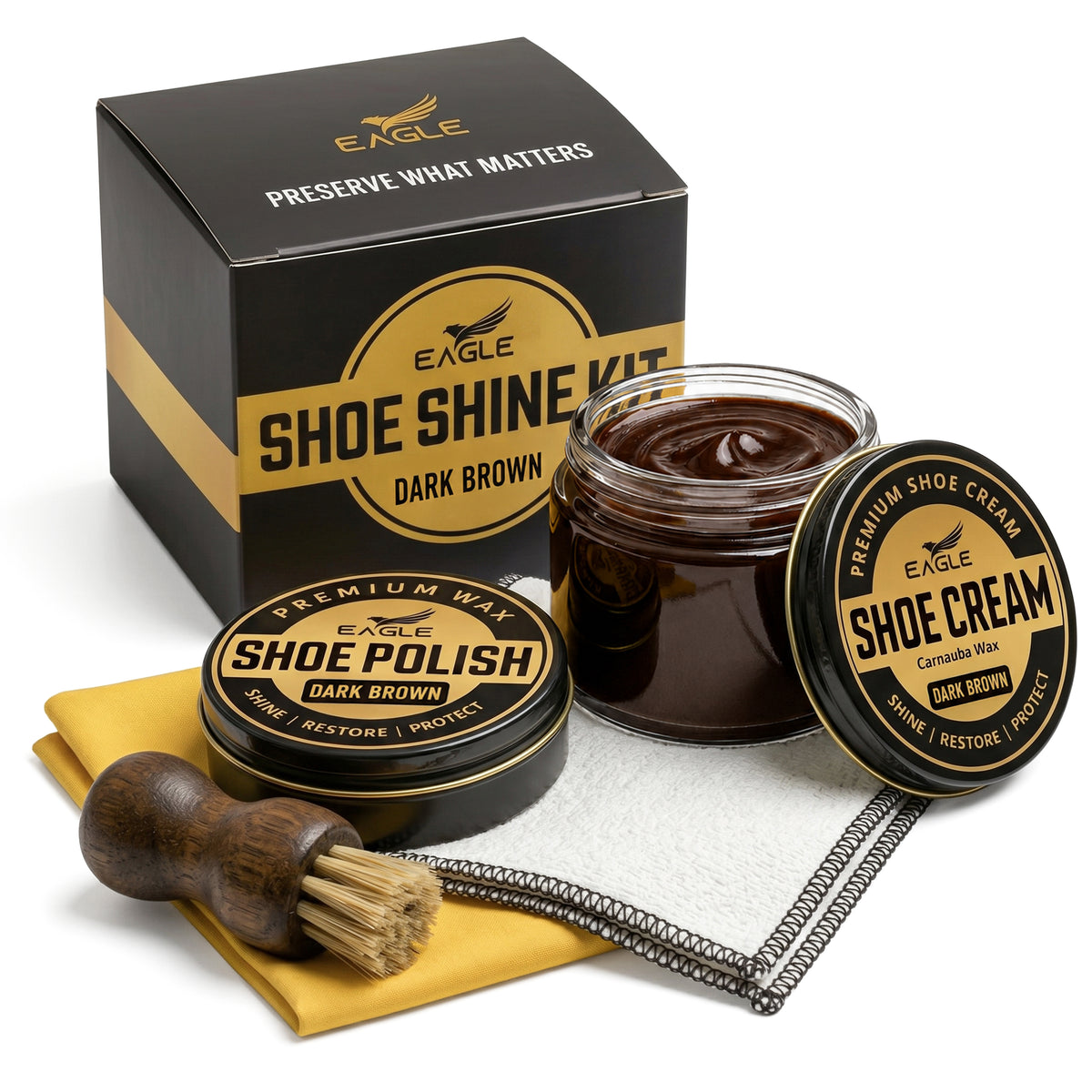 Eagle 5-Piece Shoe Shine Kit - Dark Brown